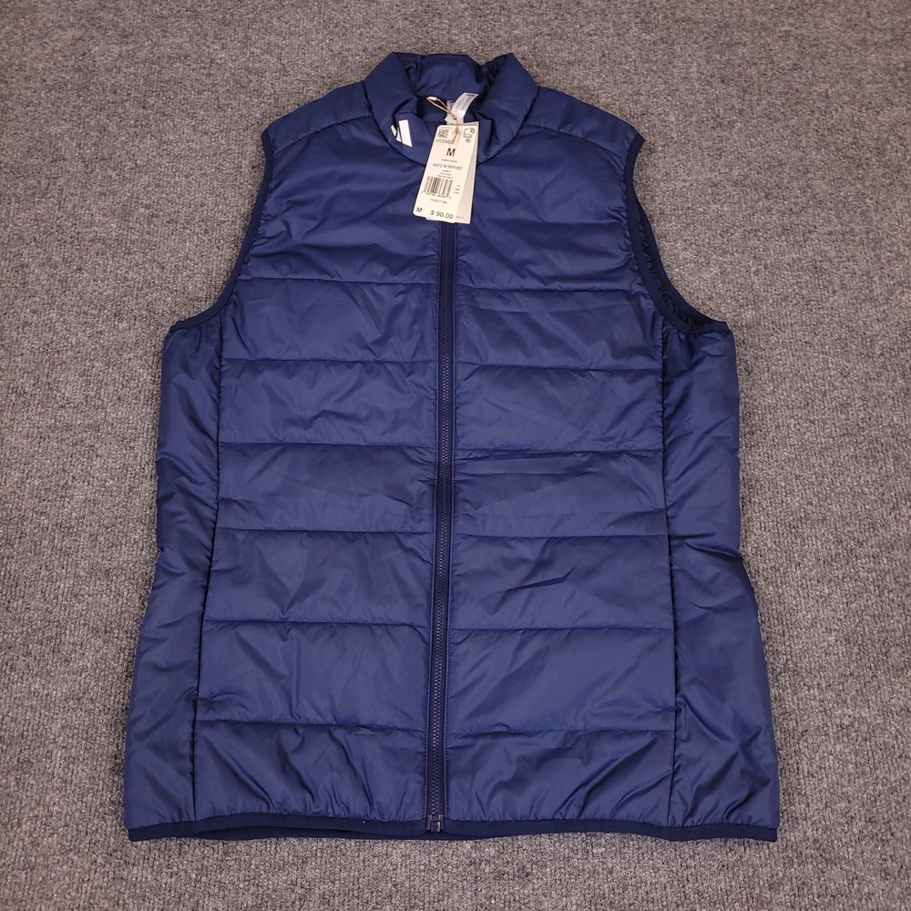 Adidas Full Zip Golf Womens Medium Adidas Logo Puffer Vest Navy Blue
